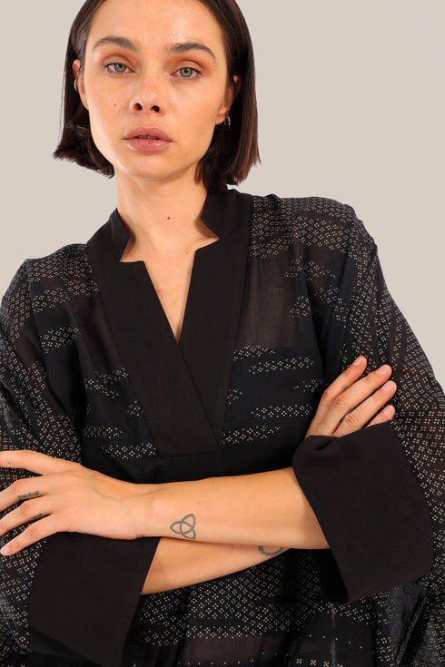 Embroidered oversized kaftan dress with V neckline